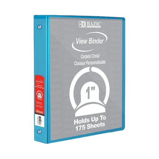 [BZ4125] BAZIC 3 Ring 1" CYAN BLUE #4125 View Binder  - (12/bx)