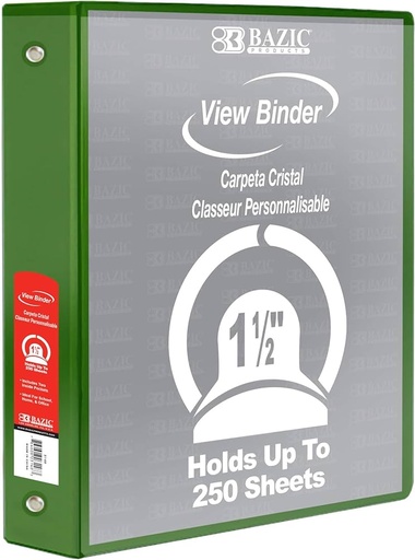 [BZ4142] BAZIC 3 Ring 1 1/2" GREEN #4142 View Binder - (12/ctn)