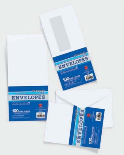 [CMWH49PS] White Envelope 4.5x9.75" Peel & Seal 20/pk