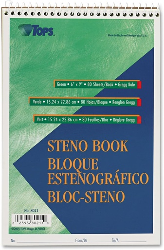 [ESSTENO] Tops Steno #8021 Book 80sht Green
