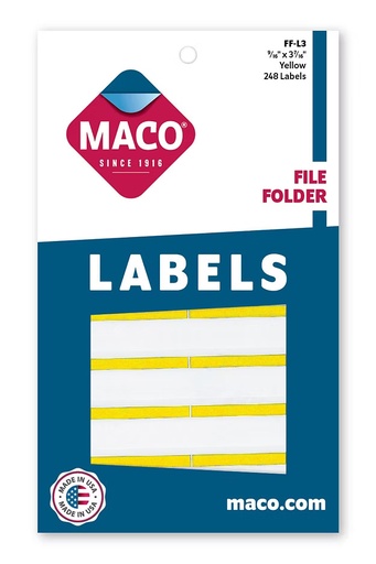 [MCFFLBYL] Maco File Folder FF-L3 YELLOW Labels 248s - (18/bx)