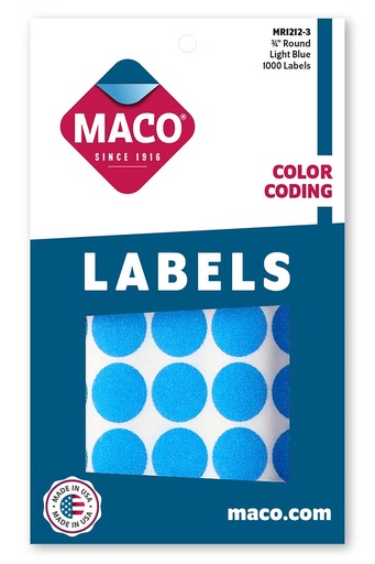[MCRDLBLB] Maco Round Labels LIGHT BLUE 3/4" 1000s - (18/bx)