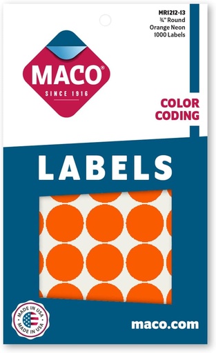 [MCRDLBOG] Maco Round Labels ORANGE GLOW 3/4" 1000s - (18/bx)
