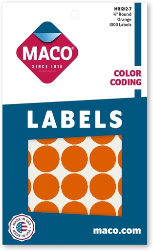 [MCRDLBOR] Maco Round Labels ORANGE 3/4" 1000s - (18/bx)