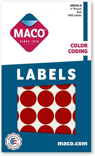 [MCRDLBRD] Maco Round Labels RED 3/4" 1000s - (18/bx)