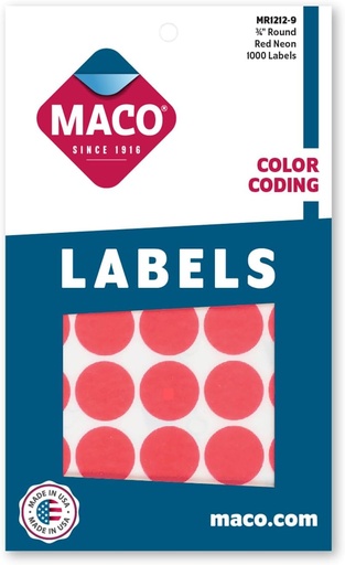[MCRDLBRG] Maco Round Labels RED GLOW 3/4" 1000s - (18/bx)