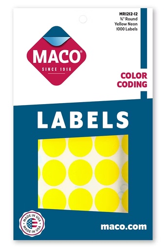 [MCRDLBYG] Maco Round Label YELLOW GLOW 3/4" 1000s  - (18/bx)