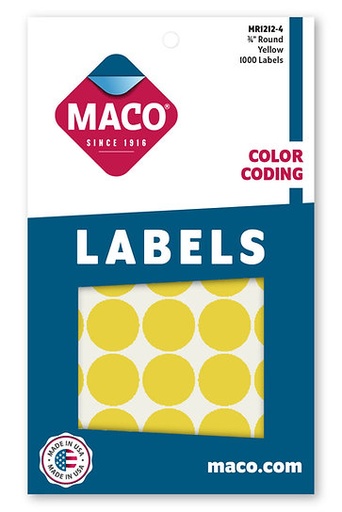 [MCRDLBYL] Maco Round Labels YELLOW 3/4" 1000s - (18/bx)