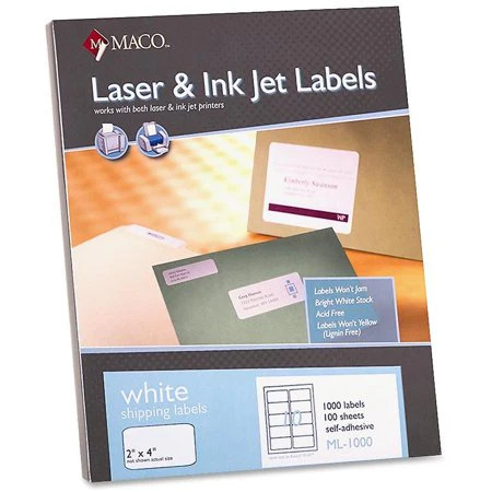 [ML1000] Maco Laser Labels 2x4" White 1000s 