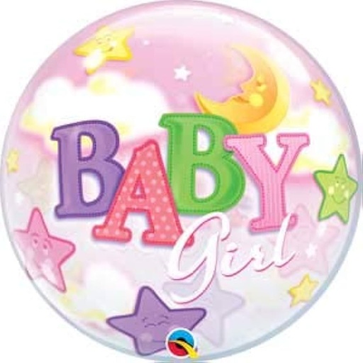 [SD23598Q] Qualatex 22" Moon & Stars Baby Girl Bubble Balloon w/Helium, Ribbon & Bubble Weight