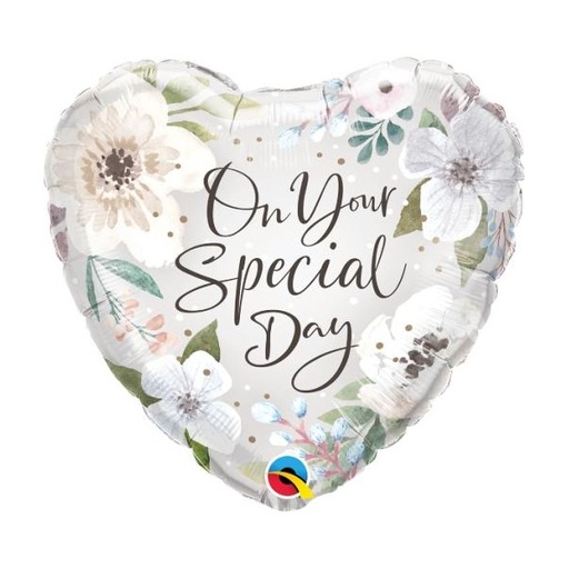 [SD10489Q] Qualatex 18" Heart Special Day White Floral Balloon