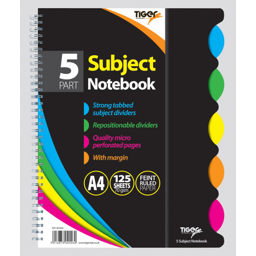 [TS302026] Tiger 5 Subject A4 Twinwire Notebook 125shts (5/pk - 20/ctn)