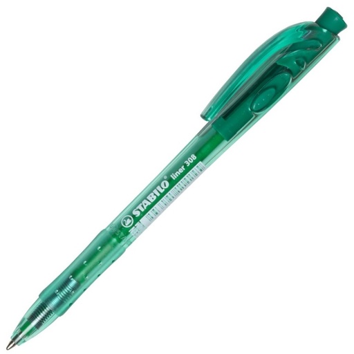 [SS308MGR] Stabilo GREEN MEDIUM Liner Retractable BallPoint Pen - (10/bx)