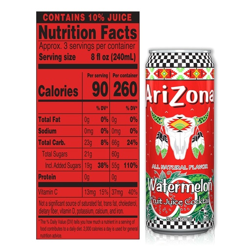 [BVARIZWM] Arizona All-Natural Watermelon Juice Cocktail 22oz Can