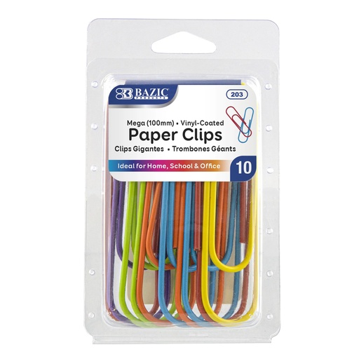 [BZ203] Bazic Paperclips MEGA 4" COLOUR 10pk 