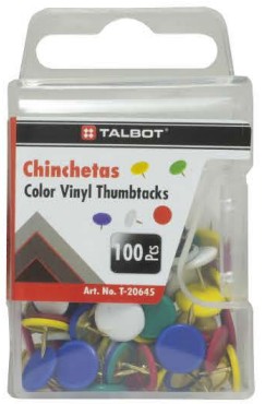 [SS20645] Talbot Thumb Tacks Cols Asst 100pk