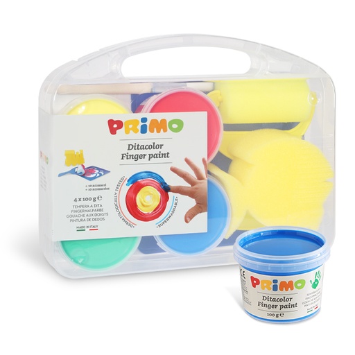 [PR823VTDP] Primo Finger Paints 4 Pot #823VTDP w/Stencil/Roller/Sponge/Brush