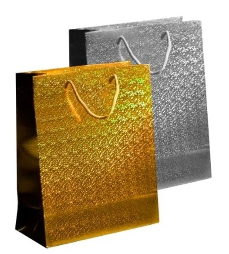[SDP2768] Gift Bag LARGE Holographic GOLD & SILVER #P2768 - (12/pk)