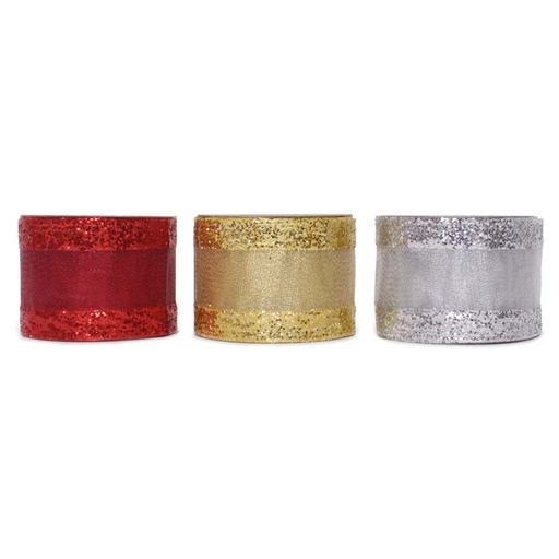 [SDX9615A] XMAS Fabric Ribbon Spool #X9615A (Per Roll) Red/Gold/Silver