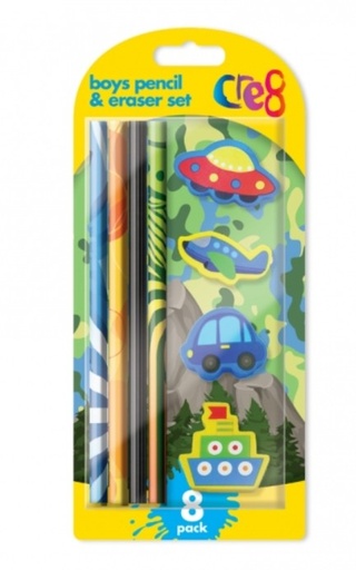[SDP2784] Cre8 BOYS Pencil & Eraser Set 8pk #P2784